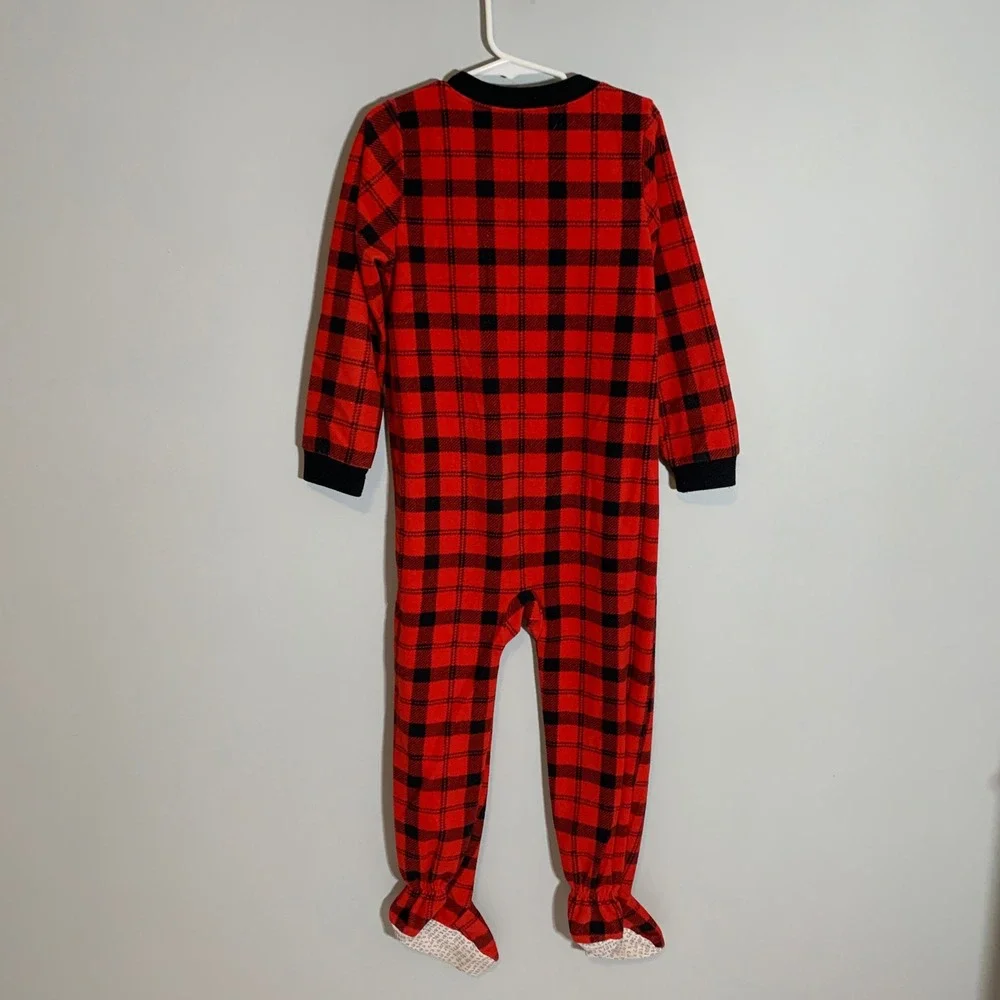 5/$25 Carters Red Black Buffalo‎ Plaid Fleece Footed Pajamas Sleepwear Kids 5T